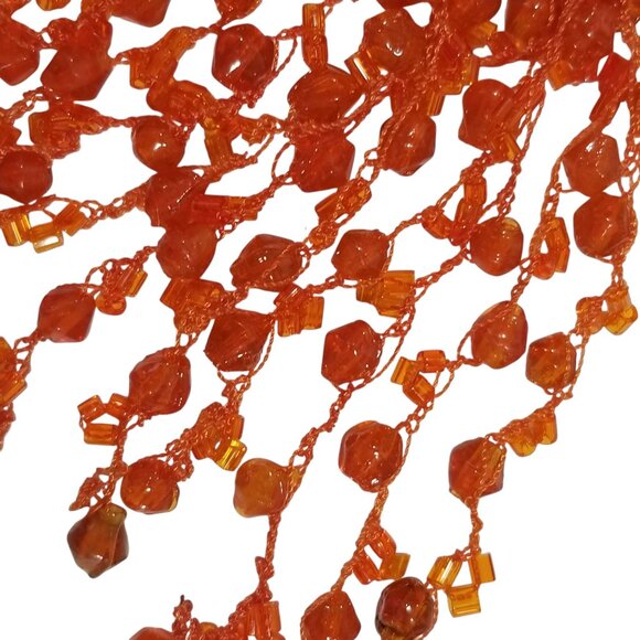 Vintage Orange Bead Necklace with a Tassel  Acrylic Bicone and Bugle Beads - Picture 9 of 13